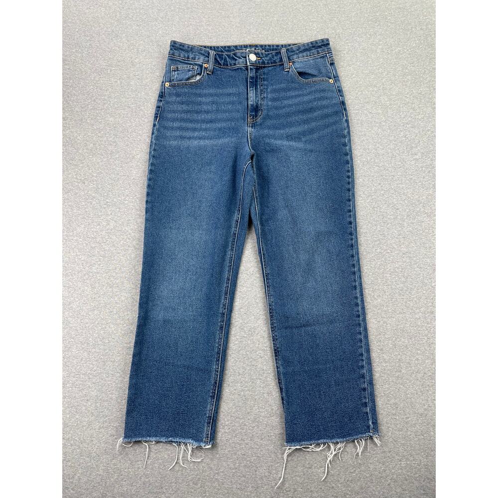 Wild Fable High Rise Straight Ankle Jeans Womens 12 Medium Wash Blue Raw Hem